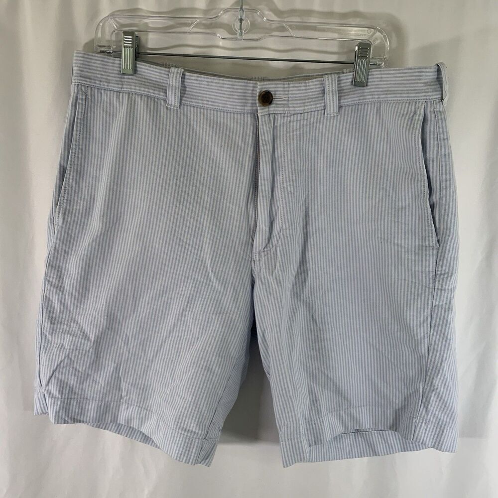 J. Crew Chino Shorts Men's 35 White Blue Striped Pockets 9" Inseam 100% Cotton